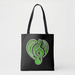 Vibrations Musical Love Green Herz Musik Note DJ Tasche
