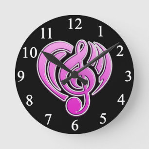 Vibrations Musical Love Pink Herz Musik Note DJ Runde Wanduhr