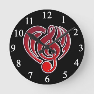 Vibrations Musical Love Rotes Herz Musiknote DJ Runde Wanduhr