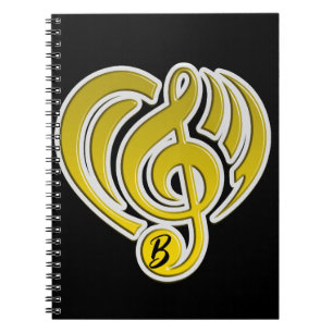 Vibrations Musical Love Yellow Heart Musiknote DJ Notizblock