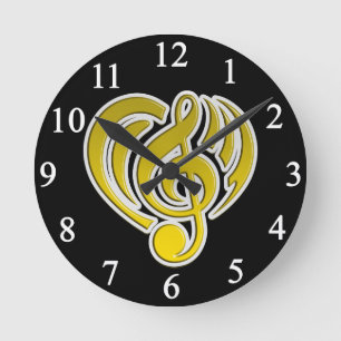 Vibrations Musical Love Yellow Heart Musiknote DJ Runde Wanduhr