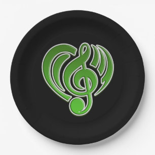 Vibrations Musicalische Liebe Grünes Herz Musiknot Pappteller
