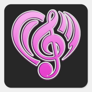 Vibrations Musikalische Liebe Pinkes Herz Musiknot Quadratischer Aufkleber