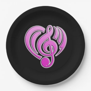 Vibrations Musikalische Liebe Rosa Herz Musiknote Pappteller