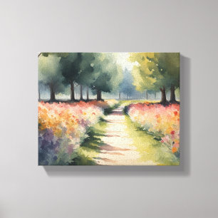Vibrierende Aquarellmalerei auf dem Blumenweg Leinwanddruck