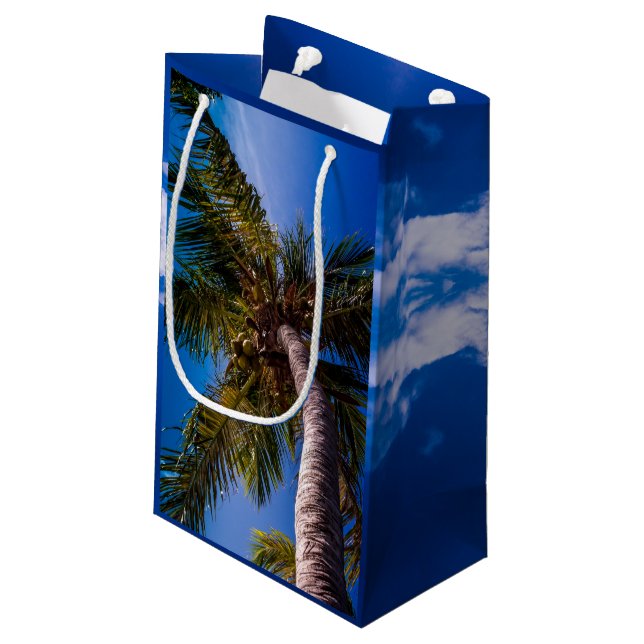 Vibrierende blauer Himmel-tropische Kleine Geschenktüte (Rückseite Schrägansicht)