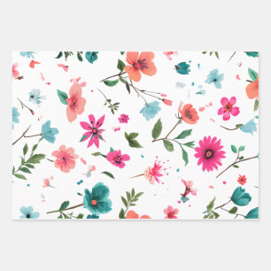 Vibrierende Blumenmuster Art Geschenkpapier Set