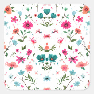 Vibrierende Blumenmuster Art Quadratischer Aufkleber