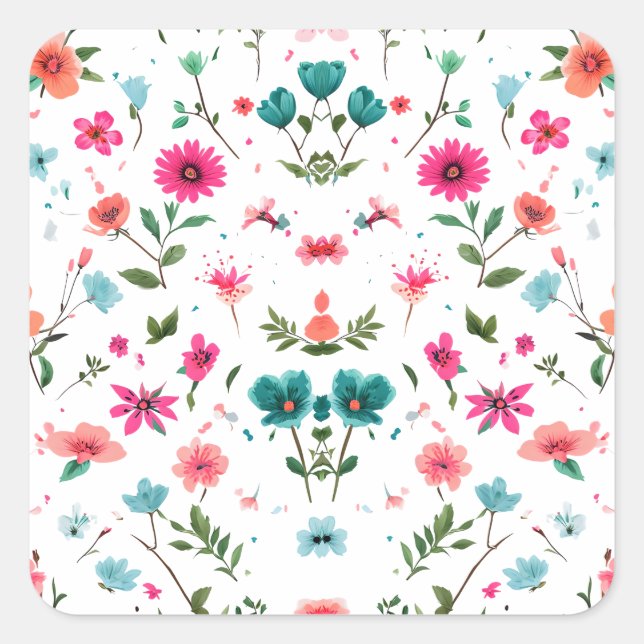 Vibrierende Blumenmuster Art Quadratischer Aufkleber (Vorderseite)