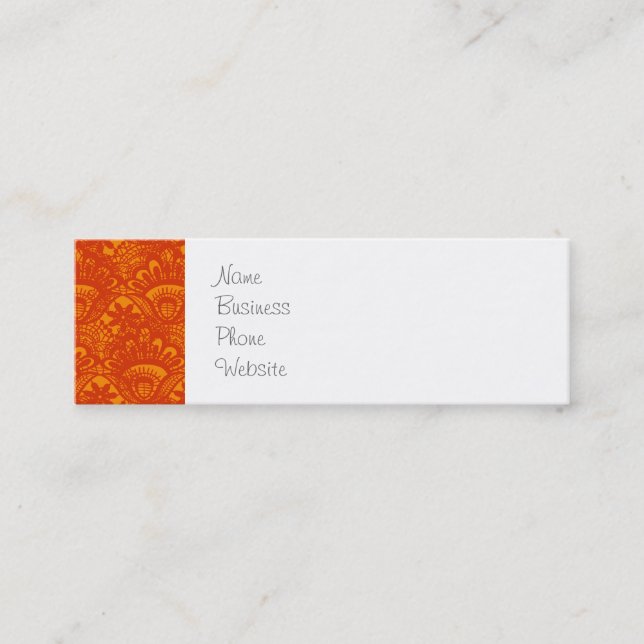 Vibrierende elegante orange Damast-Spitze-Girly Mini Visitenkarte (Vorderseite)
