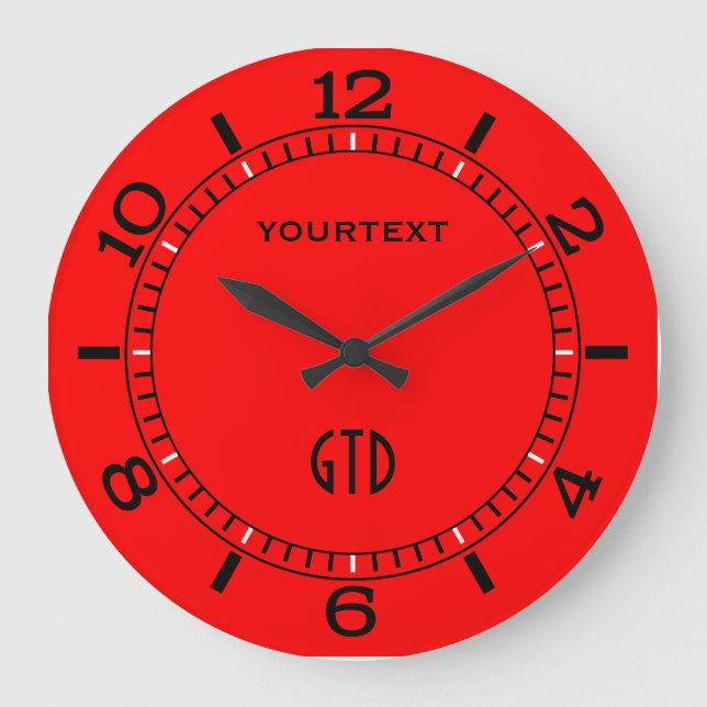 Vibrierende Fire Red Dial to Personalize Große Wanduhr (Vorderseite)