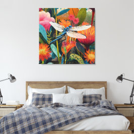 Vibrierende, florale Akrylenkunst mit weißem Flüge Leinwanddruck