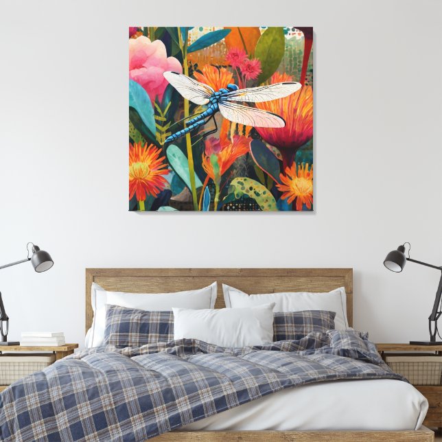 Vibrierende, florale Akrylenkunst mit weißem Flüge Leinwanddruck (Insitu (Schlafzimmer))