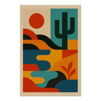 Vibrierende geometrische Wüstenlandschaft Poster