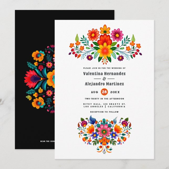 Vibrierende mexikanische Fiesta Floral Wedding Einladung (Vorne/Hinten)