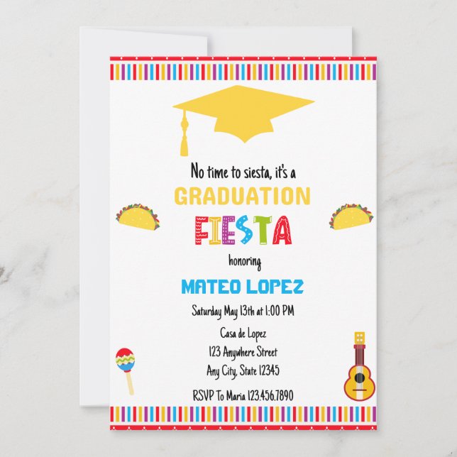 Vibrierende mexikanische Fiesta Graduation Party Einladung (Vorderseite)
