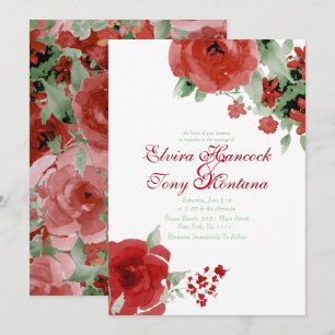 Vibrierende rote Watercolor-Rose, Wedding Einladung