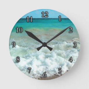 Vibrierende Strand-Aquarell-Szene Runde Wanduhr