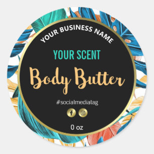 Vibrierende Tropical Foliage Gold Body Butter Labe Runder Aufkleber