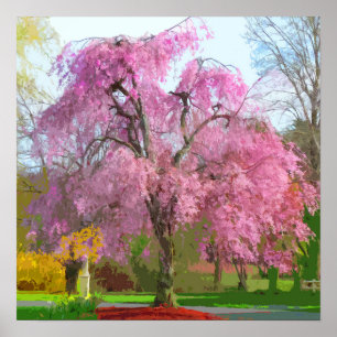 Vibrierender blühender rosa Baum im Frühjahr Poster