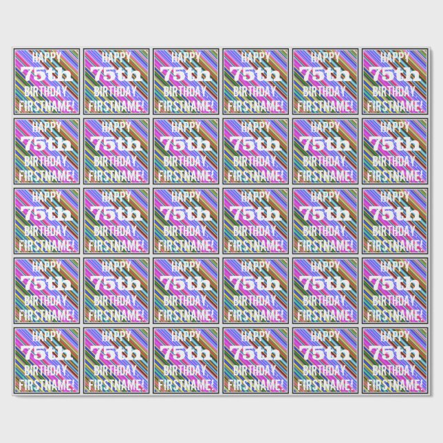 Vibrierender, bunter 75. Geburtstag + Geschenkpapier (Flach)