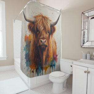 Vibrierendes Abstraktes Hochland Bull Art.Künstler Duschvorhang