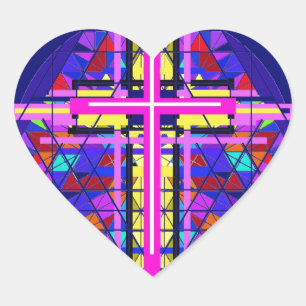 Vibrierendes beflecktes Glas-christliches Kreuz Herz-Aufkleber