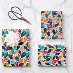 Vibrierendes Blumenmotiv-Muster in Aquamarin, Navy Geschenkpapier Set