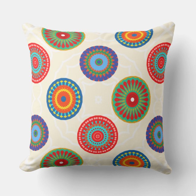 Vibrierendes buntes Sommer-Mandala-Doppeltes Kissen (Vorderseite)