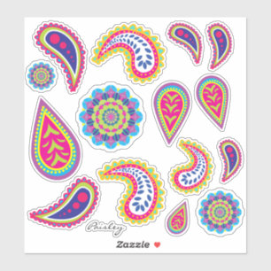 Vibrierendes modernes Neonpaisley u. Mandalas Aufkleber