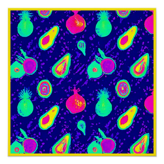 Vibrierendes Neon Fruits Design Poster (Vorderseite)