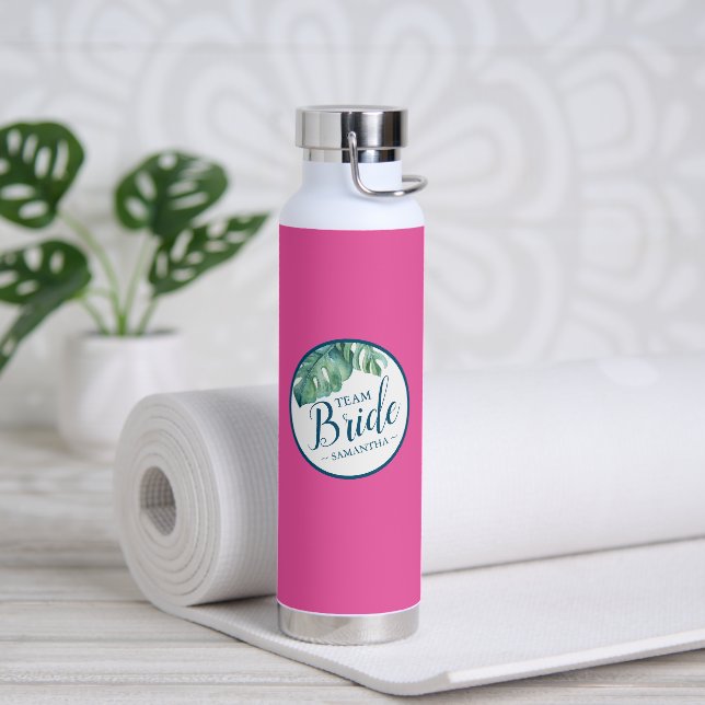 Vibrierendes Rosa und Weiß Personalisiert Trinkflasche (Yoga)