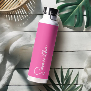 Vibrierendes Rosa und Weiß Personalisiert Trinkflasche