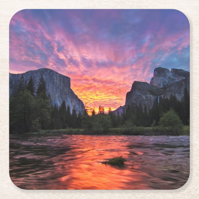 Vibrierendes Tal des Himmel-| Yosemite Rechteckiger Pappuntersetzer (Vorderseite)
