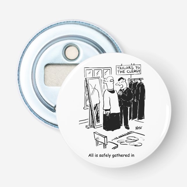 Vicar hat einen Cassock Fitting Church Cartoon Flaschenöffner (Vorderseite)