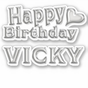 Vicky Happy Birthday silver Aufkleber Sticker