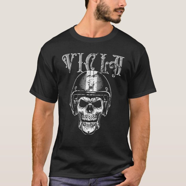 Vicla Gangster Biker Skull Motorradfahrer Design T-Shirt (Vorderseite)