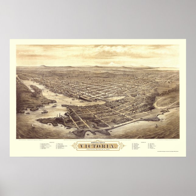 Victoria, BC, Kanada Panorama Karte - 1878 Poster (Vorne)