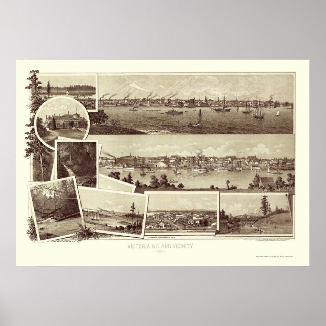 Victoria, BC, Kanada Panorama Karte - 1884 Poster (Vorne)