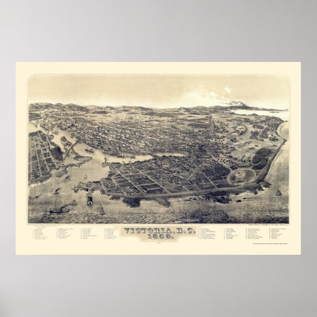 Victoria, BC, Kanada Panorama Karte - 1889 Poster (Vorne)