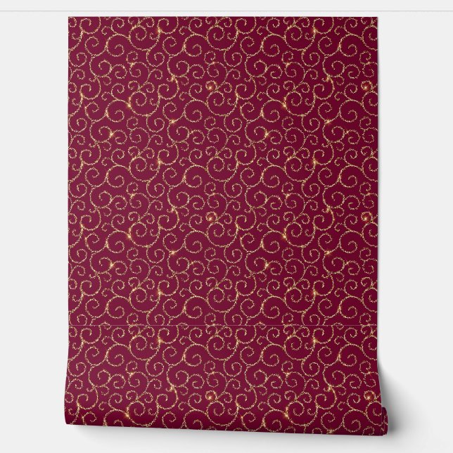 VICTORIA Deep Wine and Golden Pattern Tapete (Abrollen)