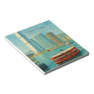 Victoria Harbour Hongkong Retro-Skyline Notizblock