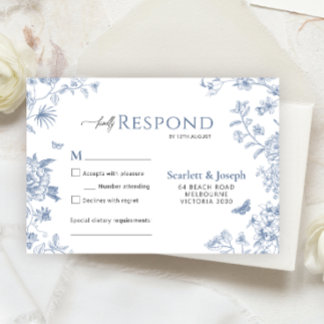 VICTORIA Regency Blue French Garden Response Card RSVP Karte