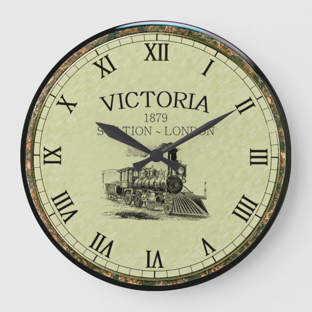 Victoria Station ~ Steam Motor ~ London England Große Wanduhr (Vorderseite)
