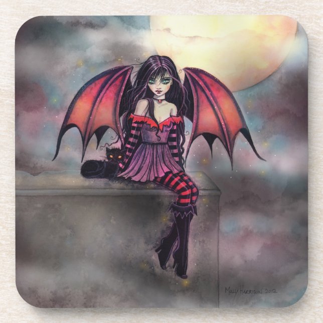 Victoria Vampire Fairy mit Cat Halloween Art Untersetzer (Vorderseite)