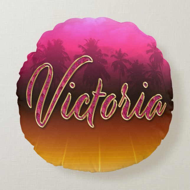 Victoria Vorname Name golden pink Kissen (Vorderseite)