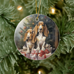 Victorian Basset Hound Welpe Weihnachten Keramik Ornament