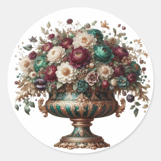 Victorian Bavaria Floral Vase Runder Aufkleber (Vorderseite)