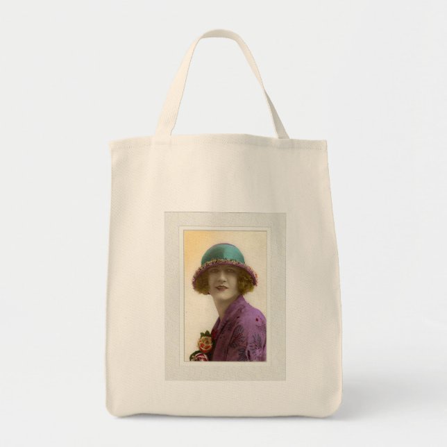 Victorian beauty in hat purple teal dress tragetasche (Vorne)