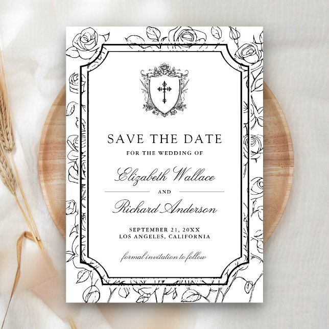 Victorian Black and White Catholic Wedding Save The Date (Von Creator hochgeladen)